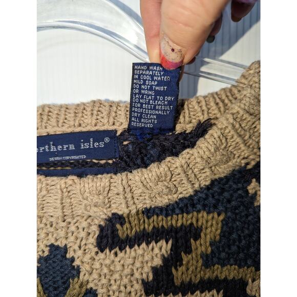 Vintage 90's Northern Isle Hand Knit Chunky Sweater Southwestern Aztec XL - Picture 5 of 8